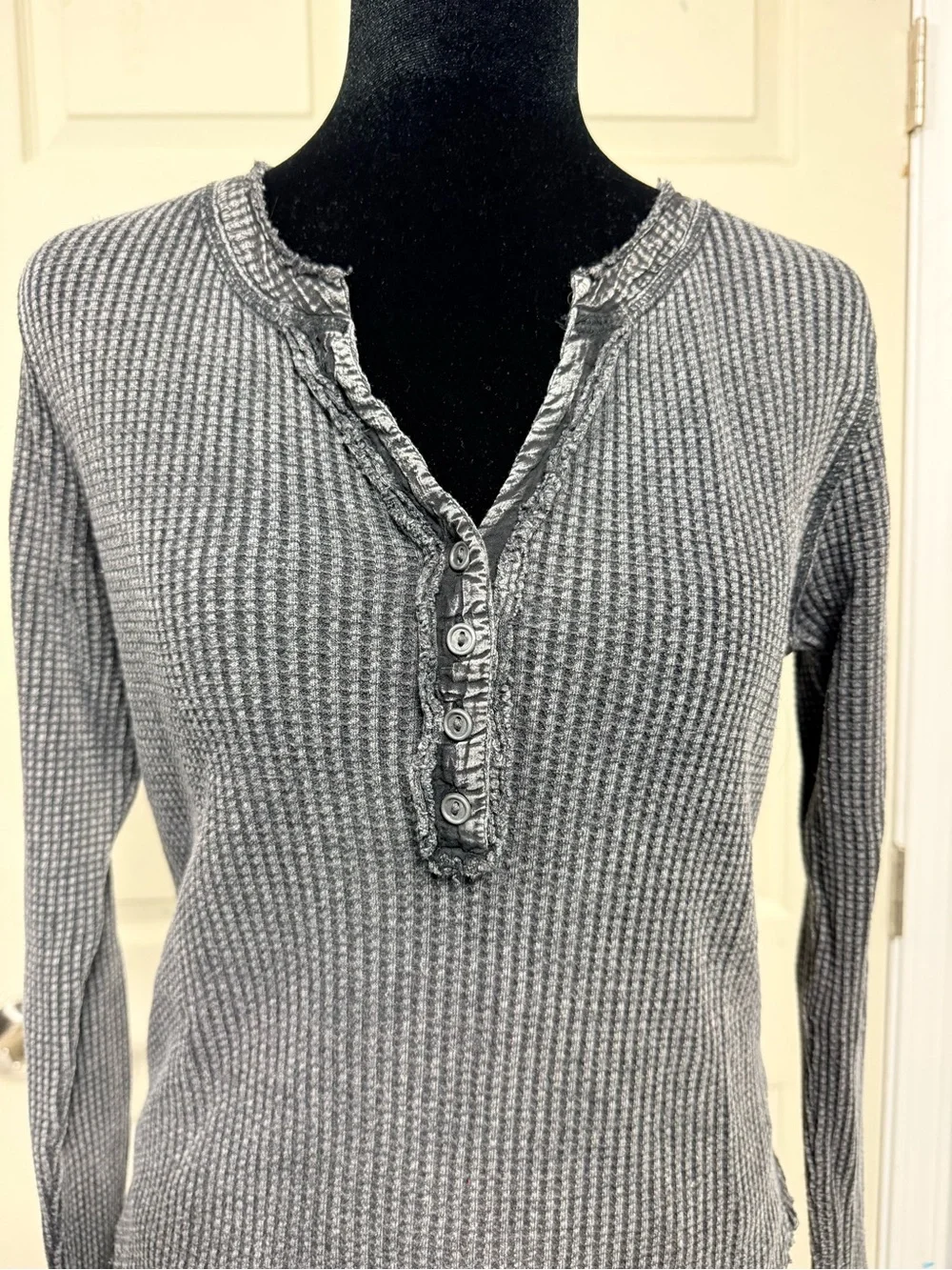 Lucky Brand Charcoal Waffle Knit Henley Long-Sleeve Top - Picture 3 of 7